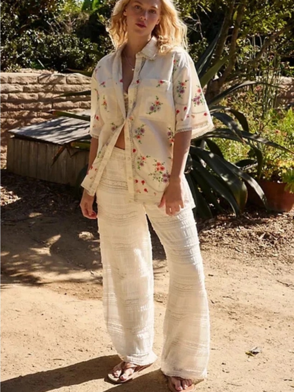 Free People Aiden drawstring lace pants size large wide leg boho beach festival